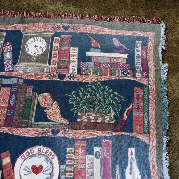 Bookcase Afghan CFCA Throw Blanket God Bless Our Home Teddy Bear Plane Book (su1 - Picture 4 of 7